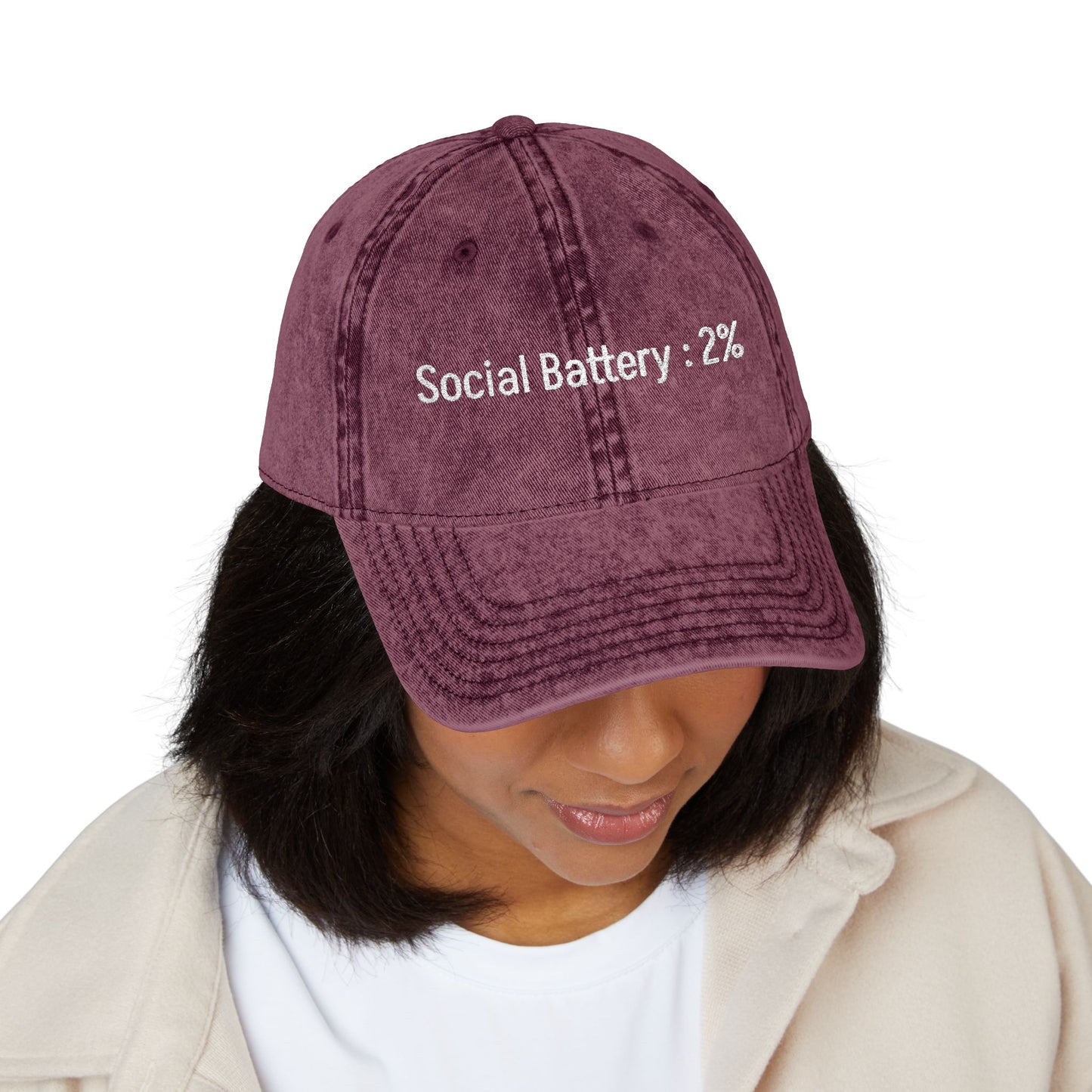 Social Battery- Vintage Embroidered Baseball Cap