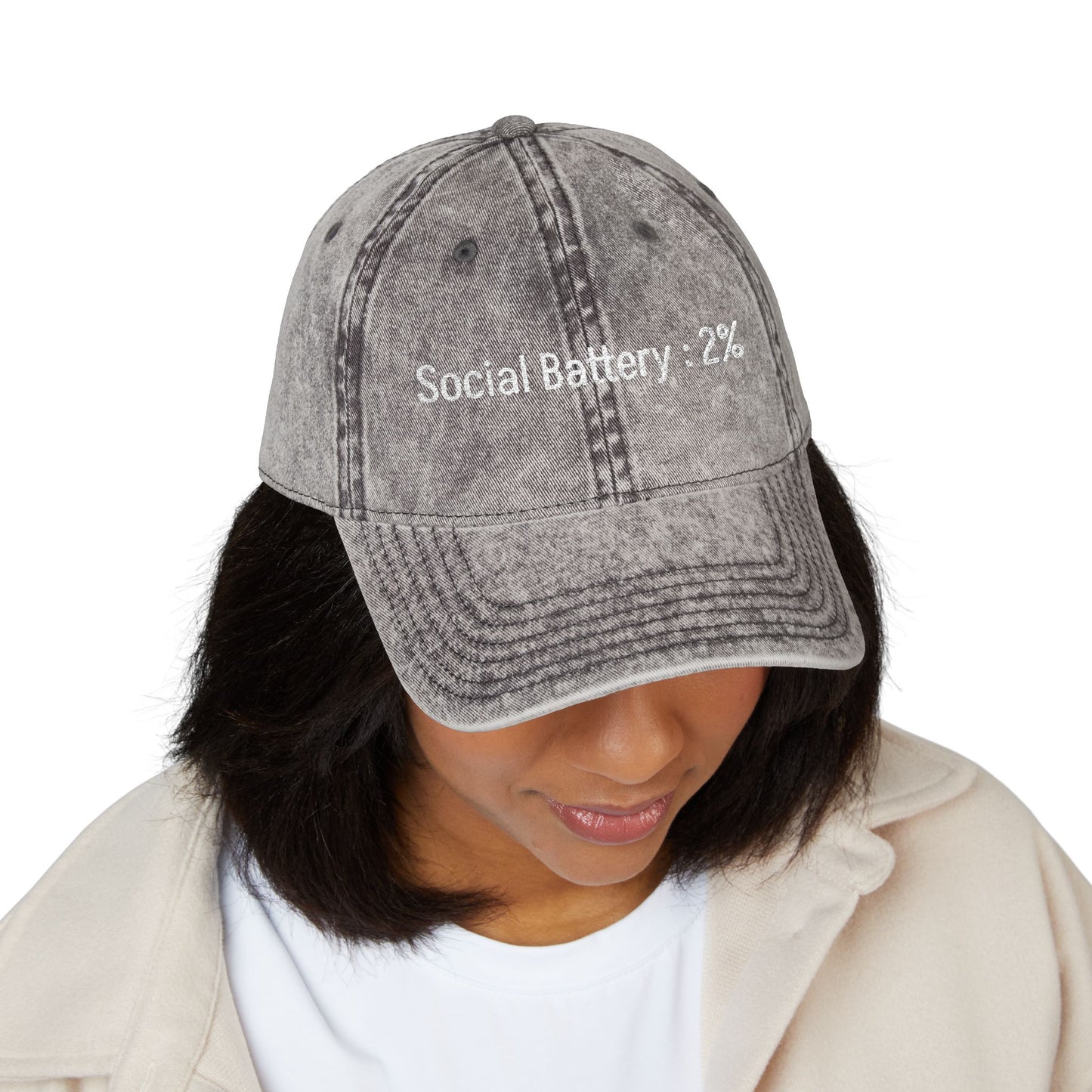 Social Battery-  Vintage Embroidered Baseball Cap
