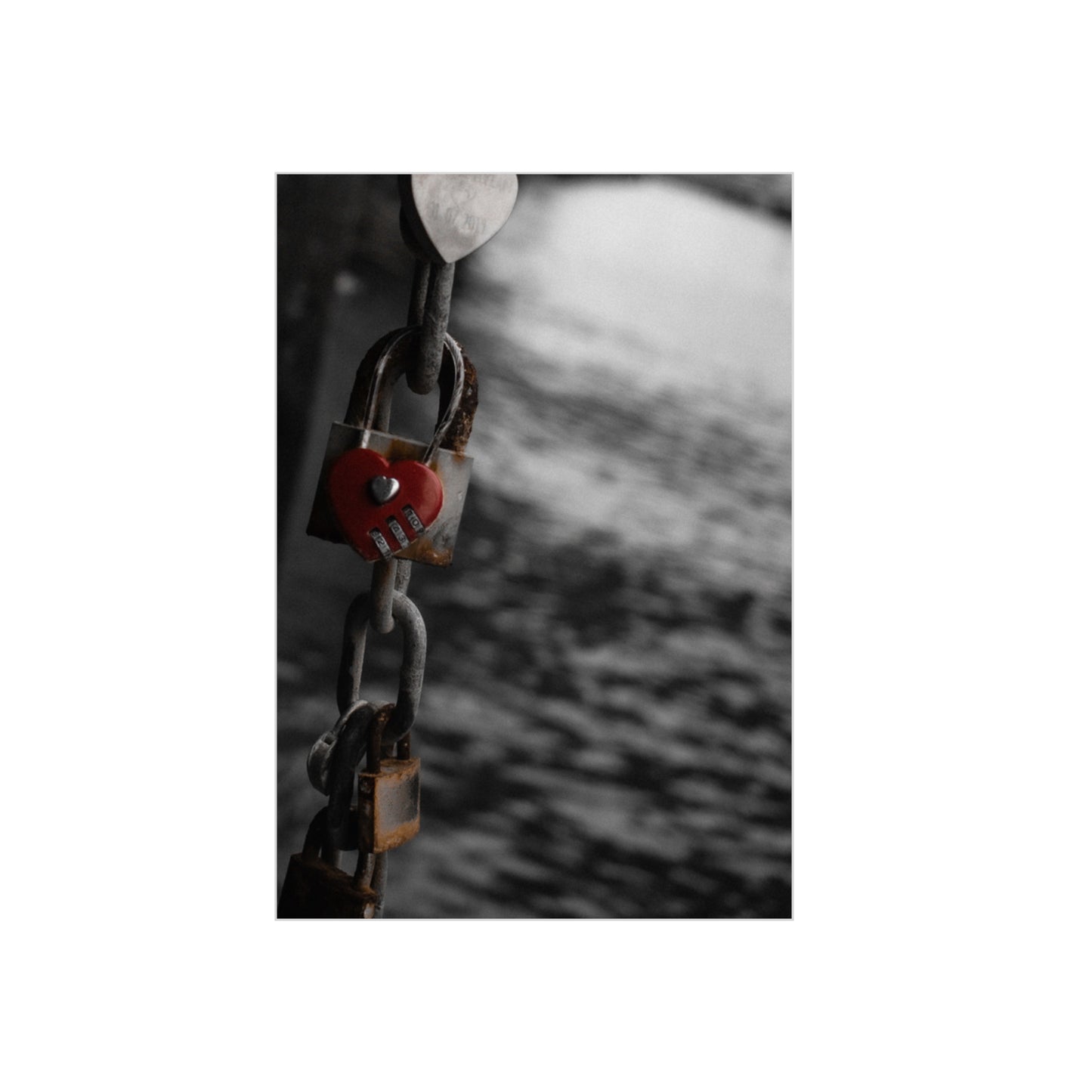 Love Lock Foam Board Print - Moody Black & White Romance Wall Art