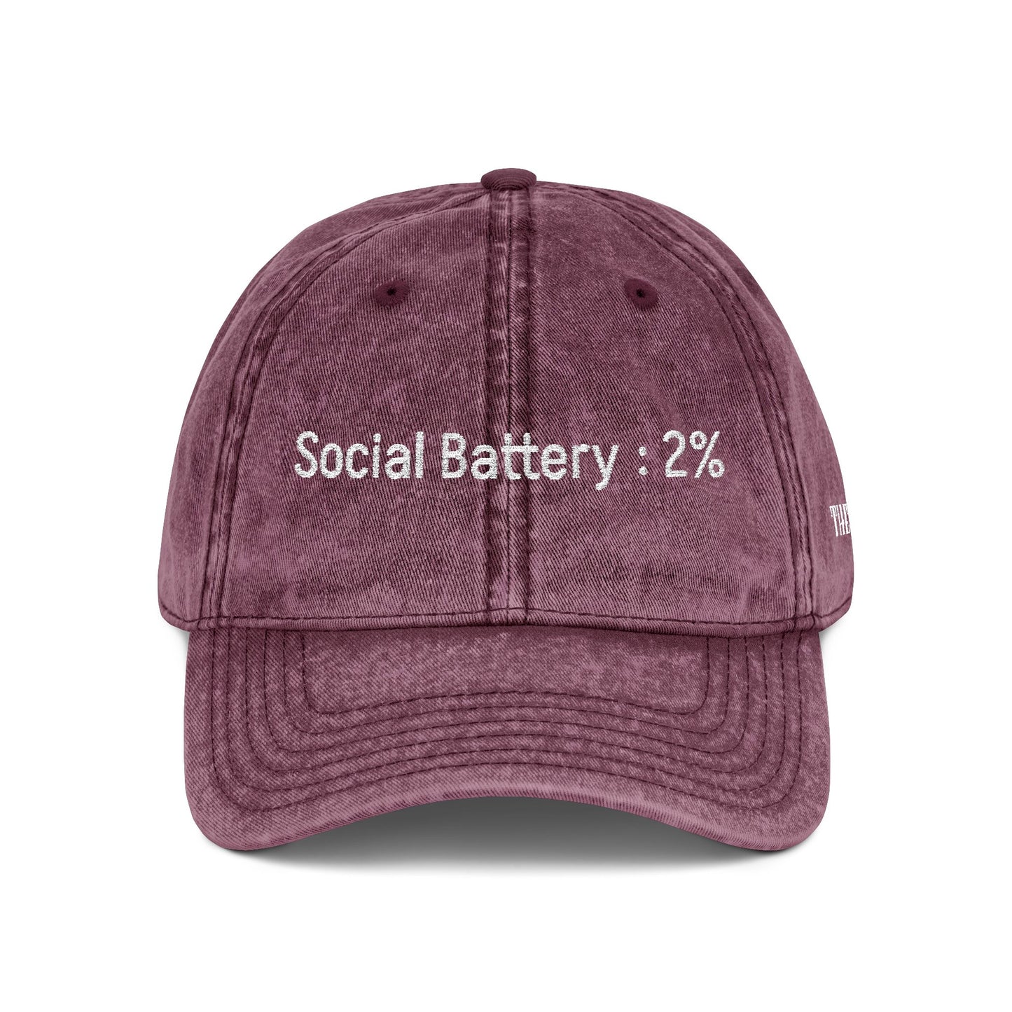 Social Battery-  Vintage Embroidered Baseball Cap