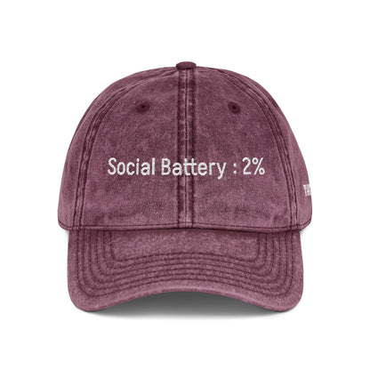 Social Battery-  Vintage Embroidered Baseball Cap
