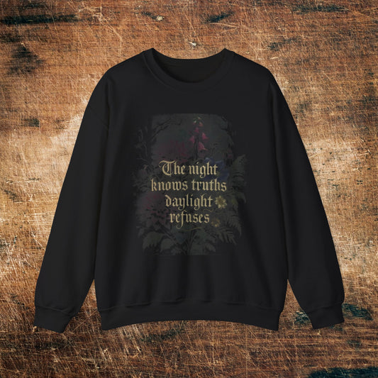 “The Moon Knows My Secrets” Floral Gothic Quote - Crewneck Sweatshirt