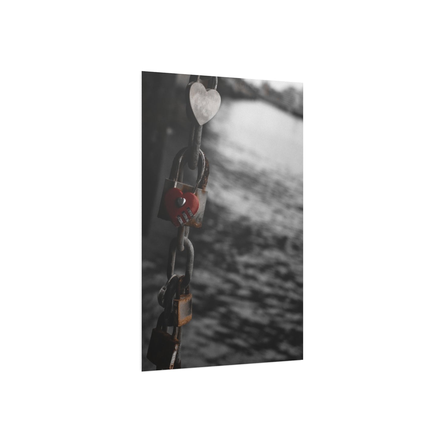 Love Lock Foam Board Print - Moody Black & White Romance Wall Art