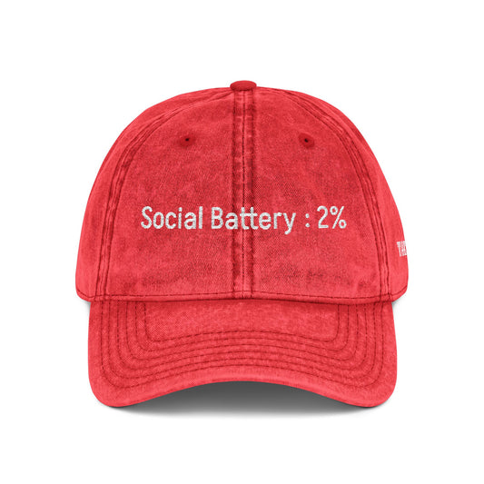 Social Battery-  Vintage Embroidered Baseball Cap