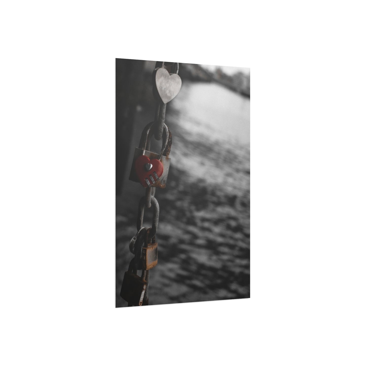 Love Lock Foam Board Print - Moody Black & White Romance Wall Art
