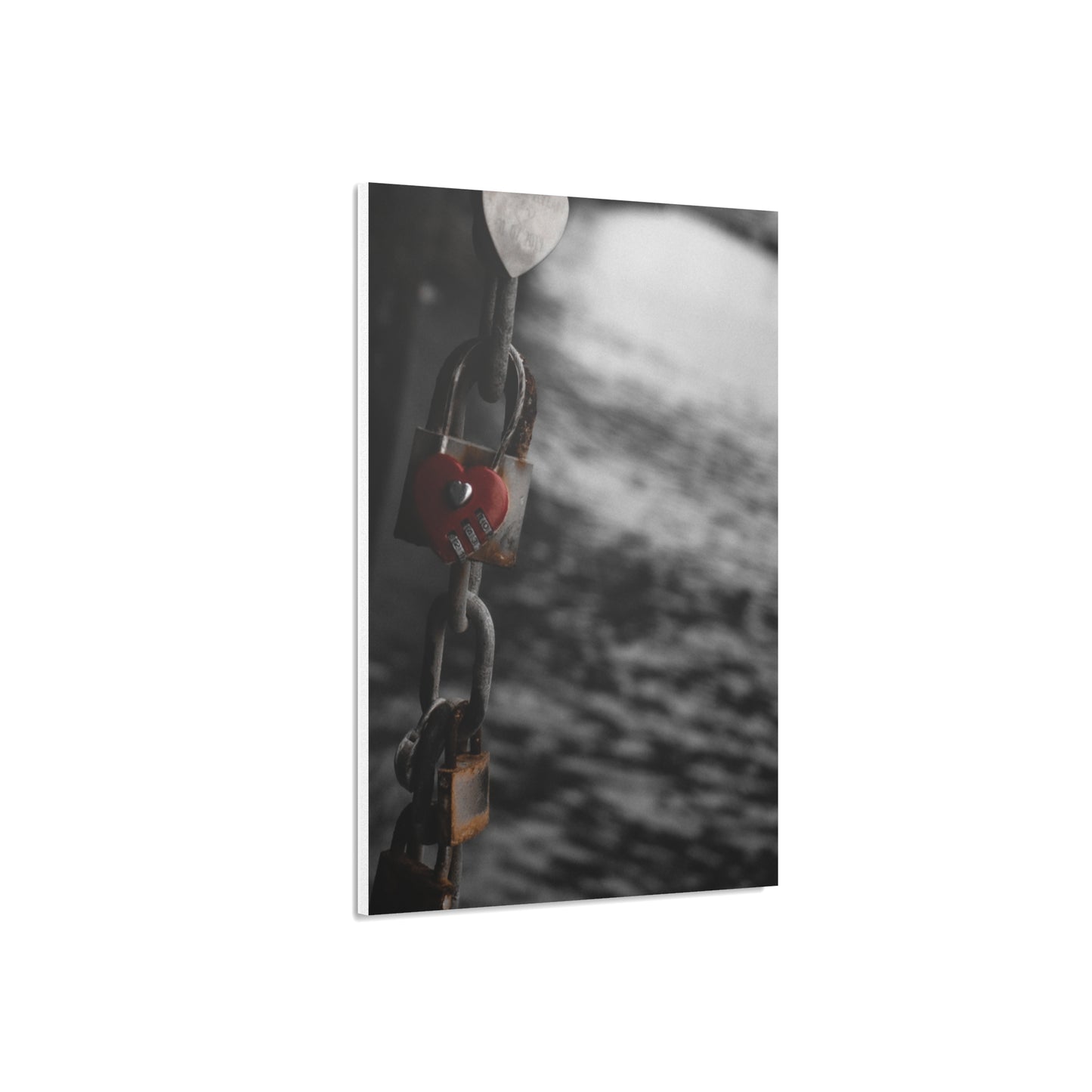 Love Lock Foam Board Print - Moody Black & White Romance Wall Art