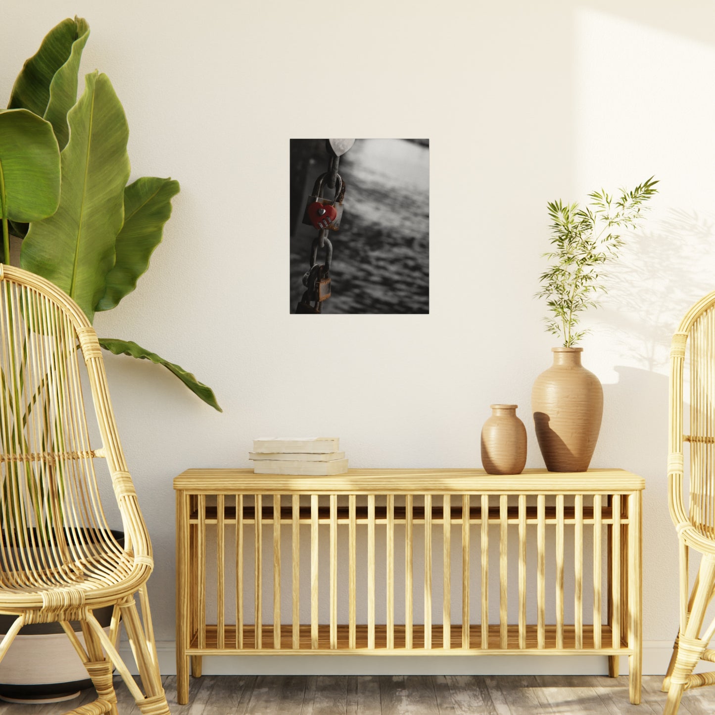 Love Lock Foam Board Print - Moody Black & White Romance Wall Art