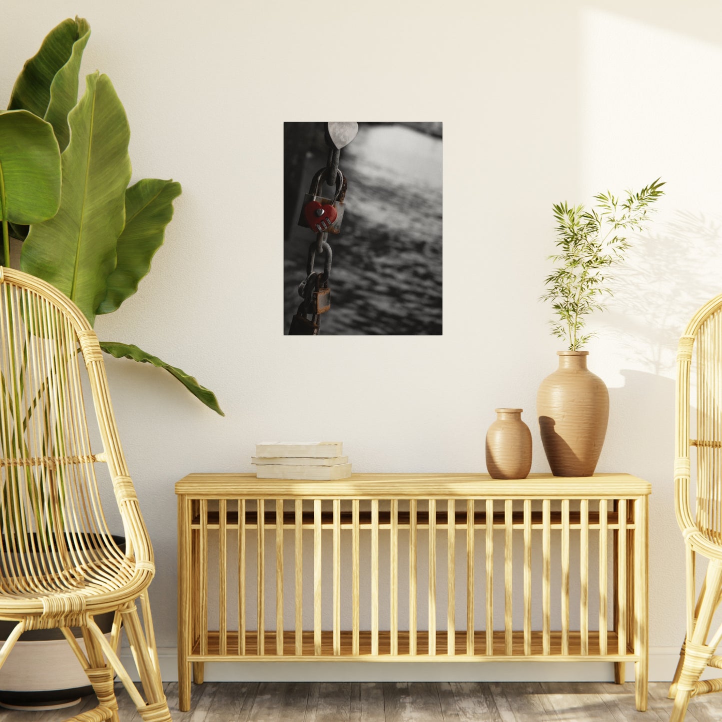 Love Lock Foam Board Print - Moody Black & White Romance Wall Art