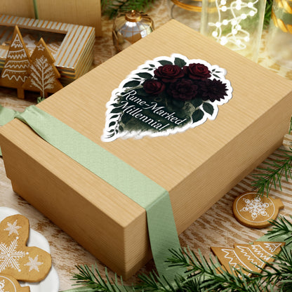 Rune-Marked Millennial Floral Sticker — Dark Rose Kiss-Cut Laptop Decal