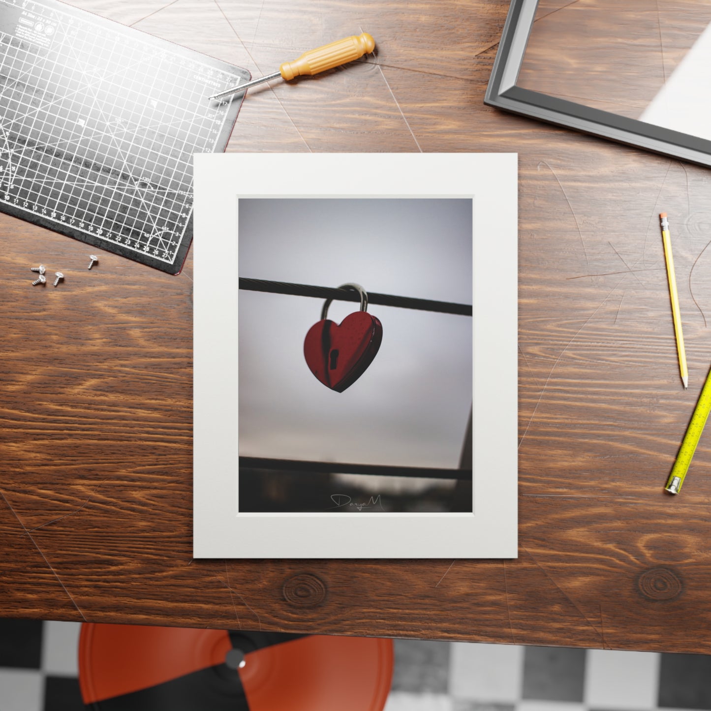 Heart Lock Fine Art Print with Passepartout Frame - Romantic Wall Art
