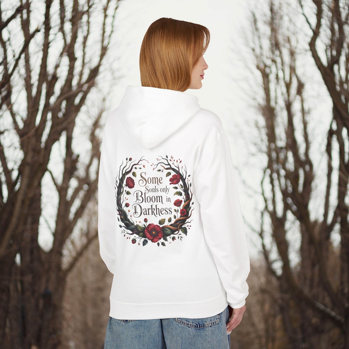 "Some Souls Only Bloom in Darkness" Floral Gothic Pullover Hoodie