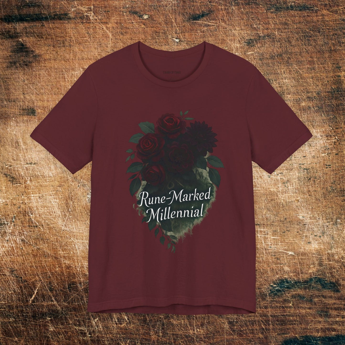 Rune-Marked Millennial Tee — Dark Floral Heart Graphic T‑Shirt