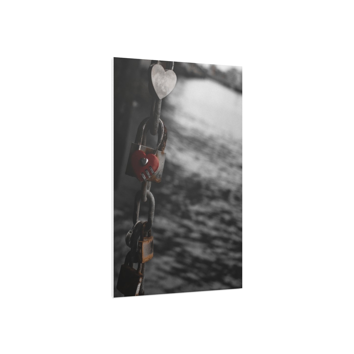 Love Lock Foam Board Print - Moody Black & White Romance Wall Art