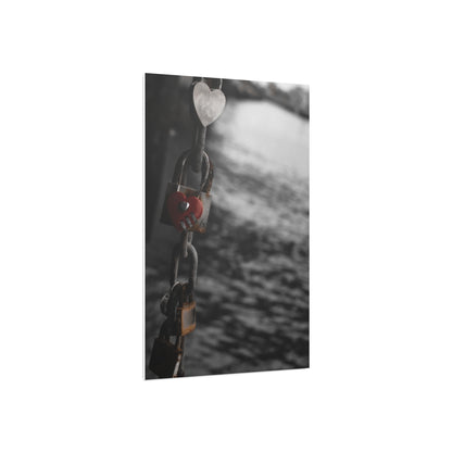 Love Lock Foam Board Print - Moody Black & White Romance Wall Art