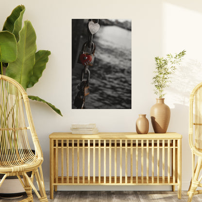 Love Lock Foam Board Print - Moody Black & White Romance Wall Art