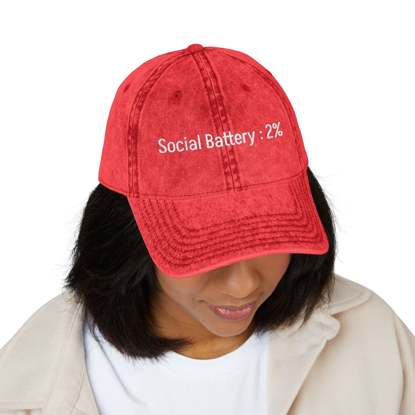 Social Battery-  Vintage Embroidered Baseball Cap