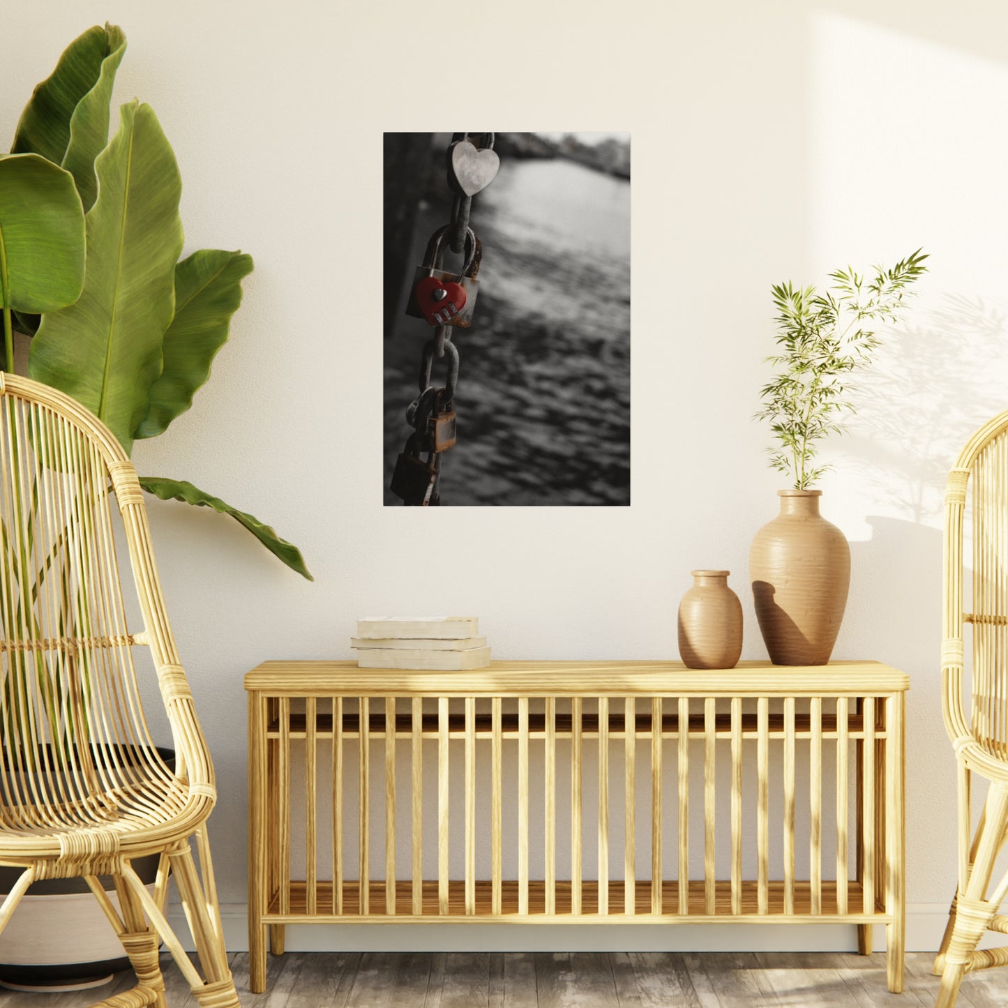 Love Lock Foam Board Print - Moody Black & White Romance Wall Art