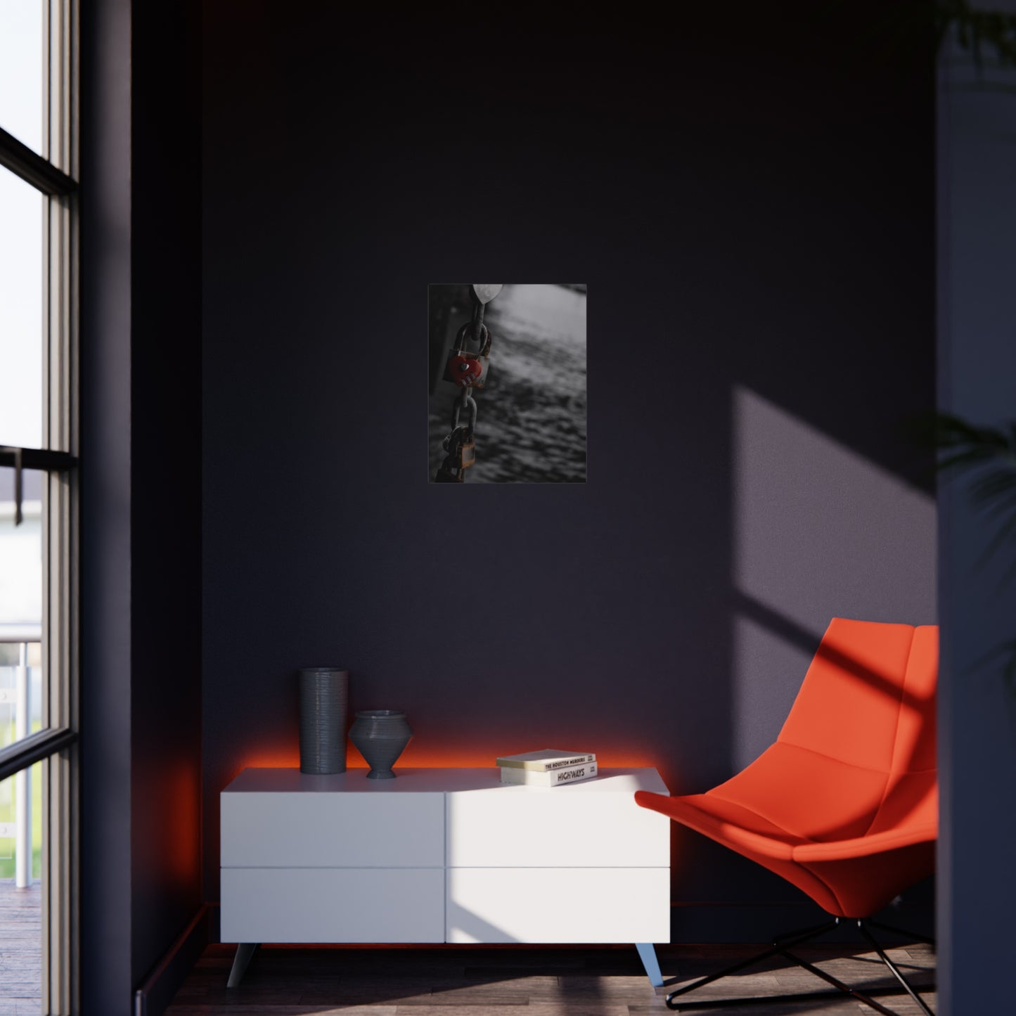 Love Lock Foam Board Print - Moody Black & White Romance Wall Art