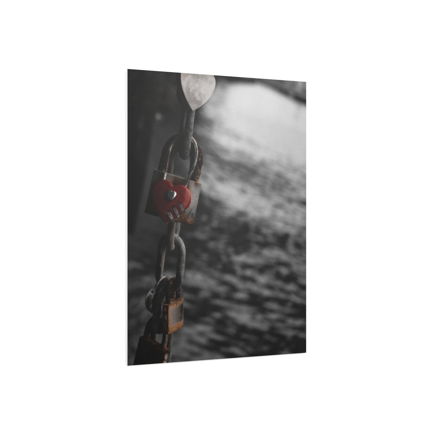 Love Lock Foam Board Print - Moody Black & White Romance Wall Art