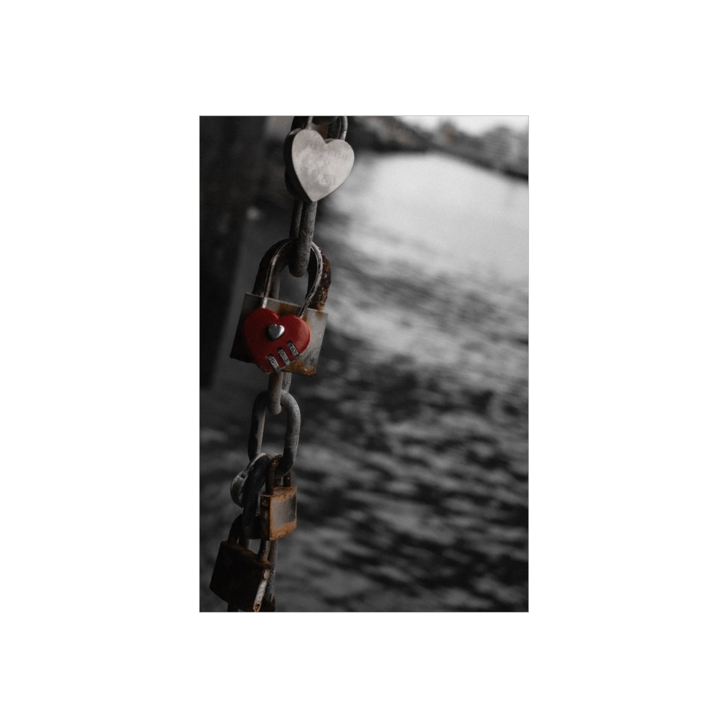 Love Lock Foam Board Print - Moody Black & White Romance Wall Art