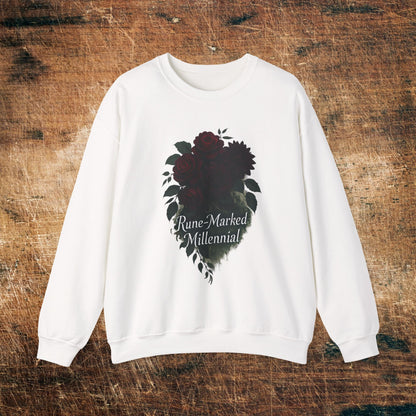 Floral Heart 'Rune-Marked Millennial' Graphic -Crewneck Sweatshirt