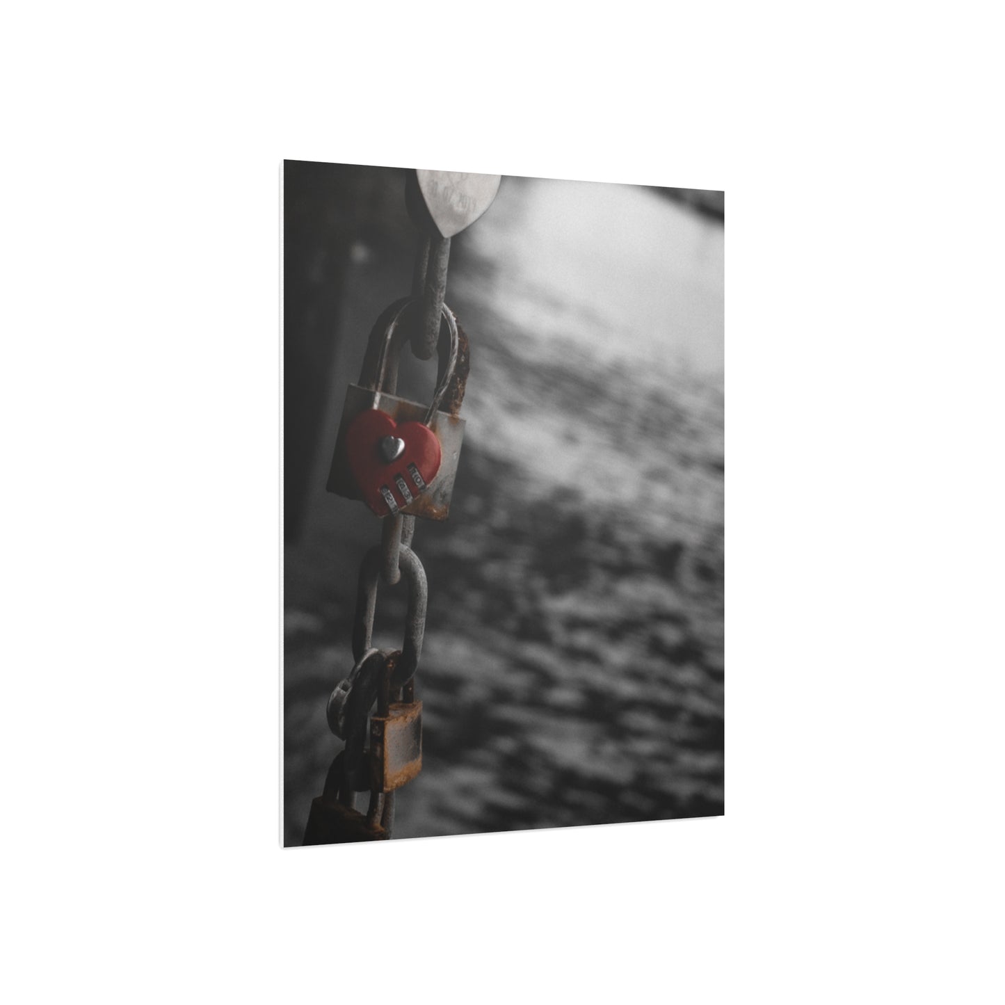 Love Lock Foam Board Print - Moody Black & White Romance Wall Art