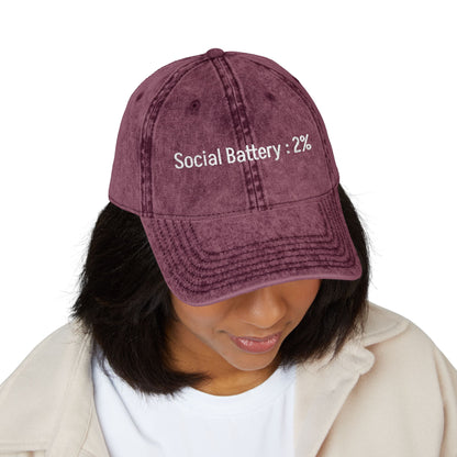 Social Battery-  Vintage Embroidered Baseball Cap