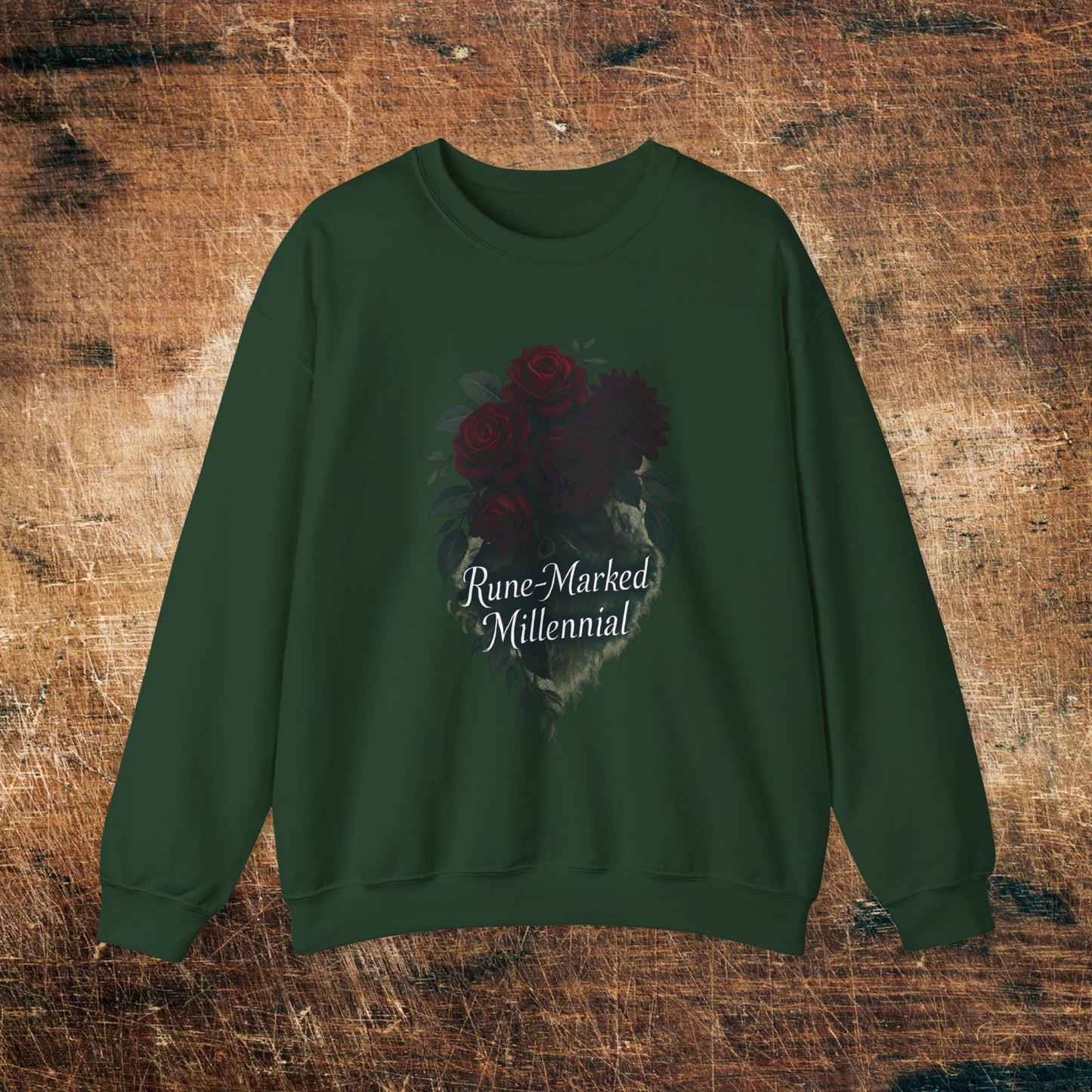 Floral Heart 'Rune-Marked Millennial' Graphic -Crewneck Sweatshirt